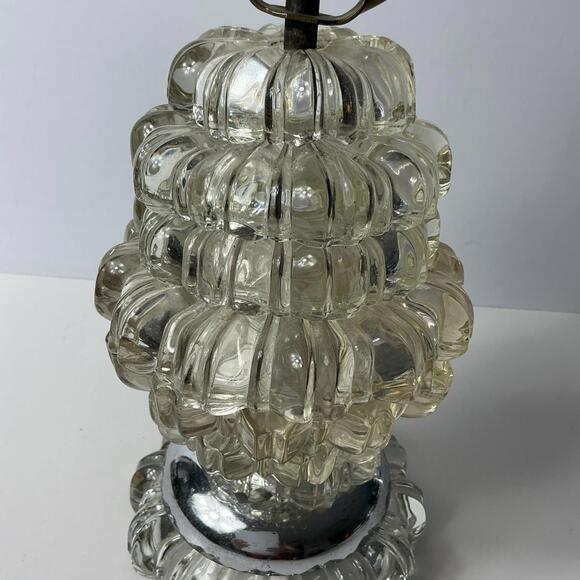 vintage ribbed crystal Beehive table lamp  12” Tested No Shade MCM - Picture 2 of 7